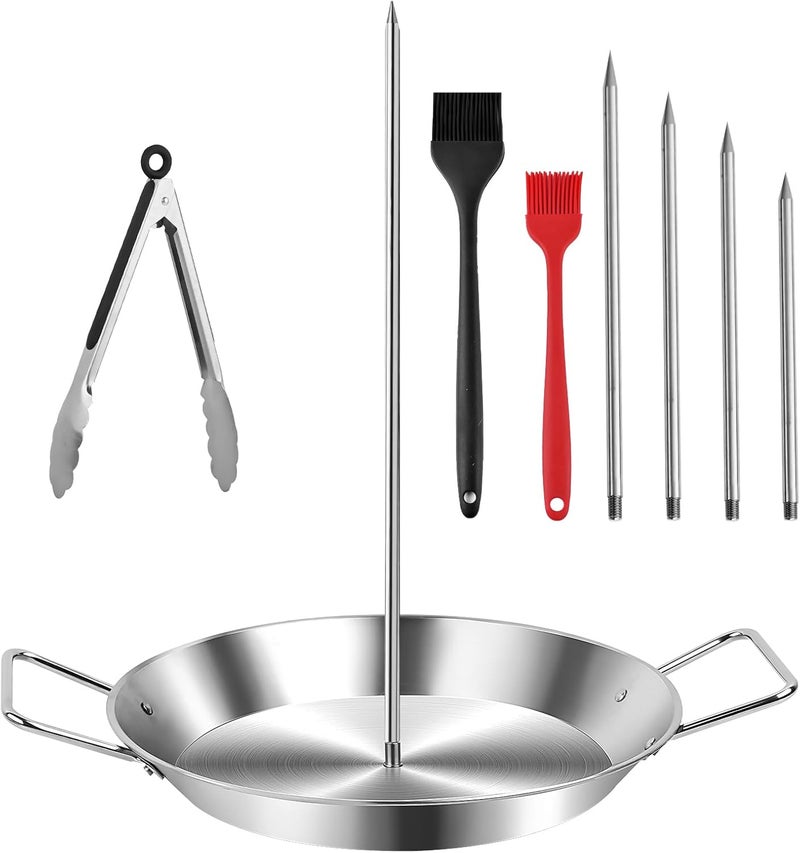 WELLFAR Stainless Steel Shawarma Pan for Oven & Grill - Vertical Skewer with Gyro Plate & 5 Spikes (6"-14") in Middle - Al Pastor Rotisserie for Tacos, Chicken, Pork - Gyro Cooking Pan, Roasting Skewer Stand. - Image 1